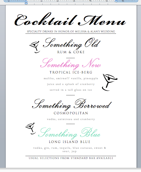 cocktail list template