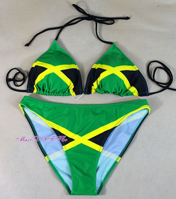 Sexy Caribbean Jamaica Flag Padded Bikini Swimsuit Swimwear Us Size M L