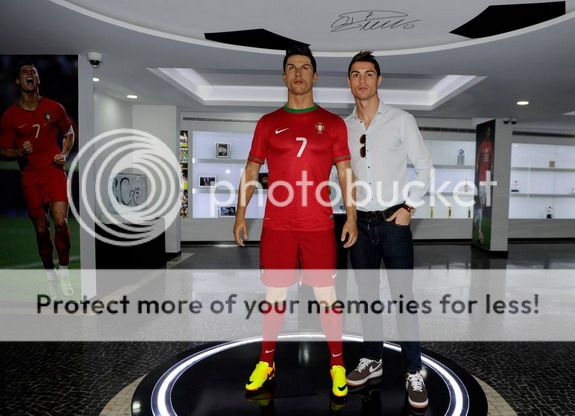 Cristiano Ronaldo poses with his new waxwork inside the new museum in Funchal, Madeira