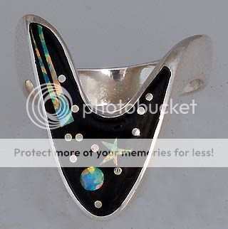 Calvin Begay Navajo Sterling Cosmic Inlay Ring Size 9  