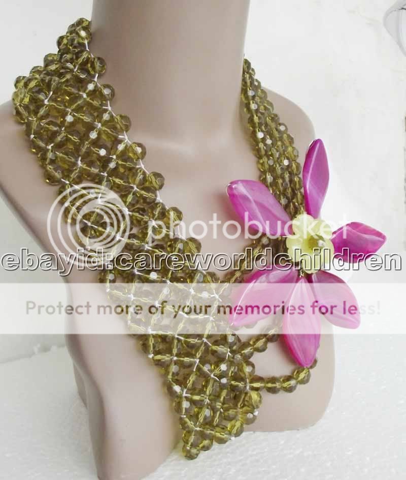 Strd Green Faceted Crystal Big Agate Flower Necklace  